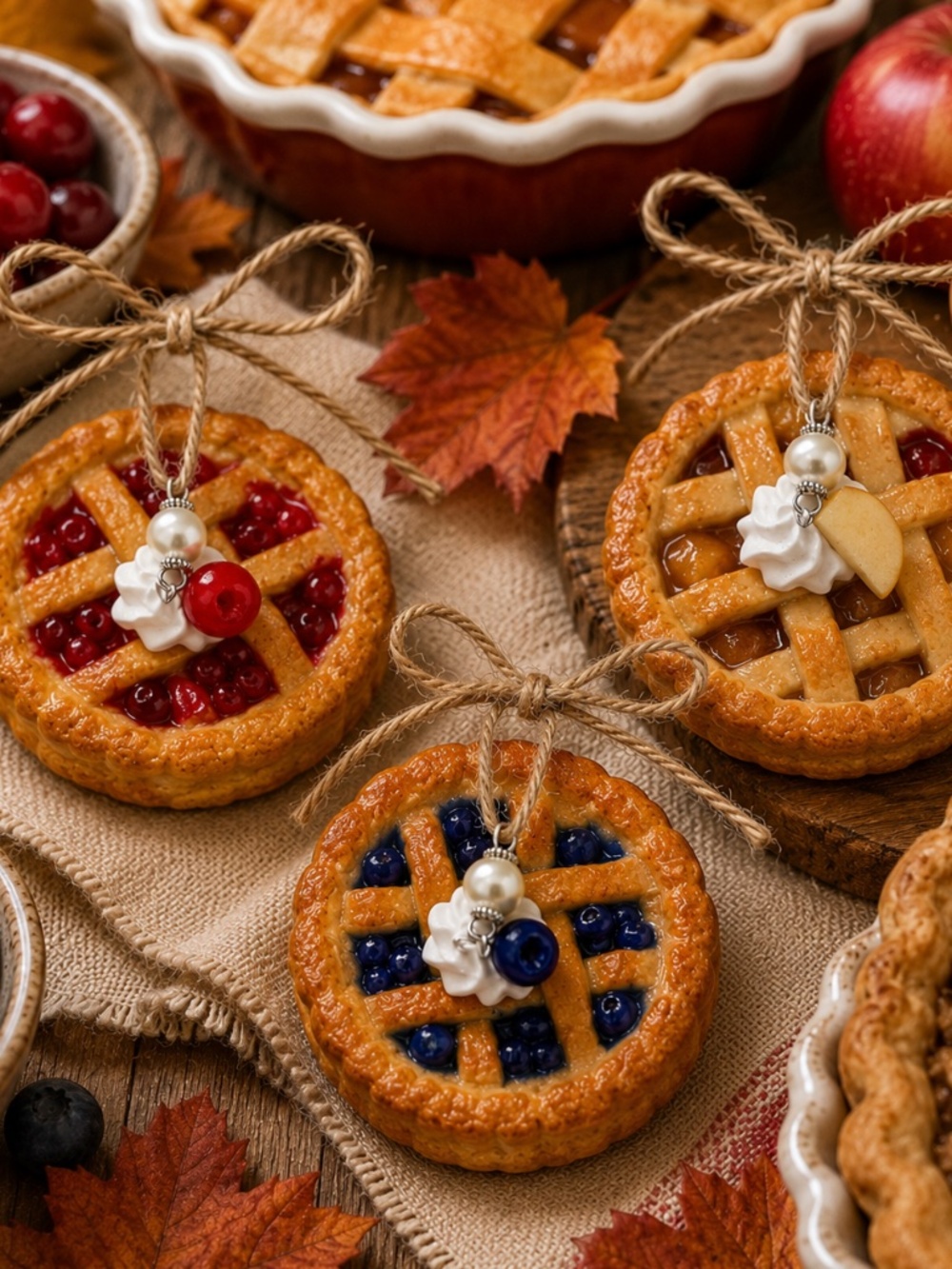 Handmade Pie Ornament | Cherry, Blueberry or Apple Pie | Mini Food Dessert Décor